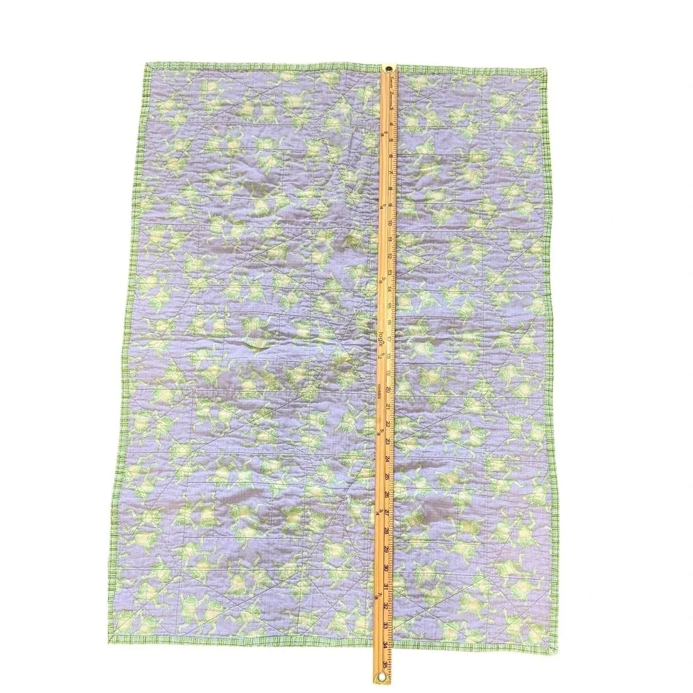 Handmade Quilted Baby Blanket Green  Frogs Polka Dot  34x25